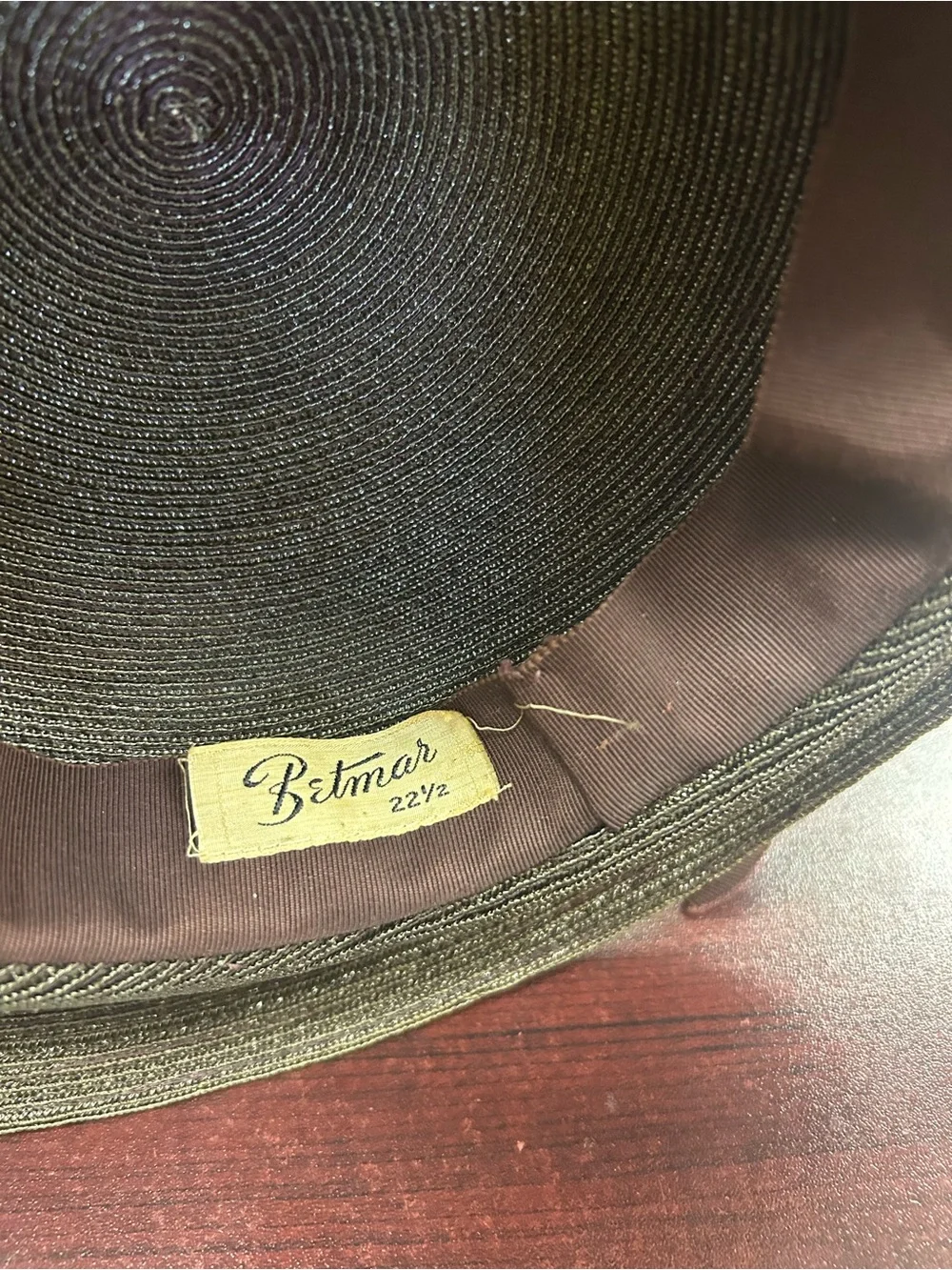 Betmar Brown Wide-Brim Straw Sun Hat with Ribbon and Bead Accent